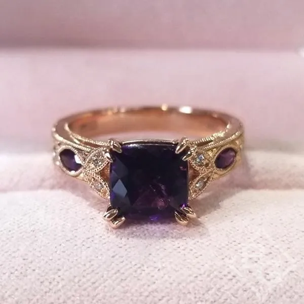 Kirk Kara "Dahlia" Cushion Cut Purple Amethyst Engagement Ring