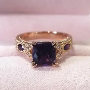 Kirk Kara "Dahlia" Cushion Cut Purple Amethyst Engagement Ring
