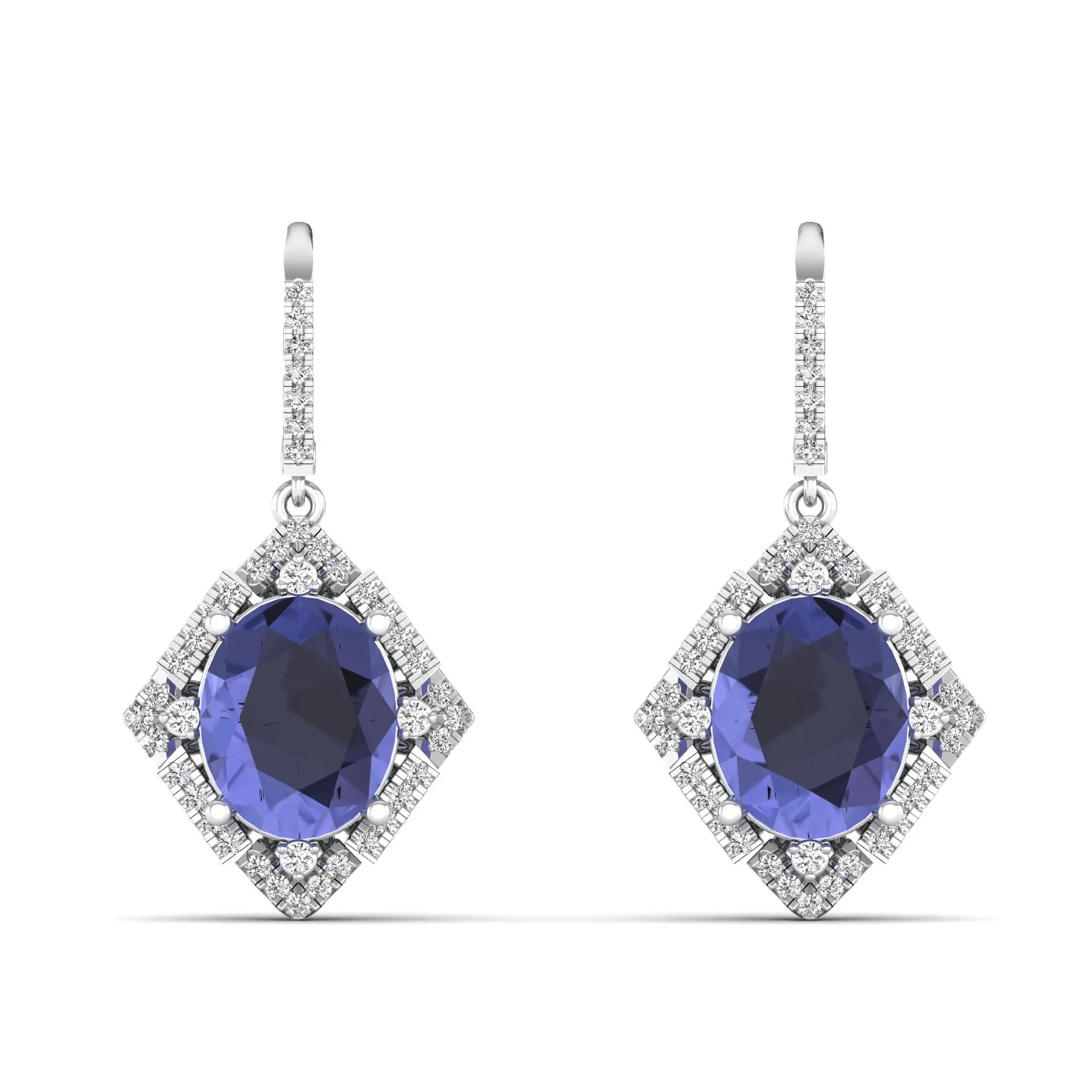 Kite-Shaped Oval Tanzanite and Infinity Diamond Dangle Earrings