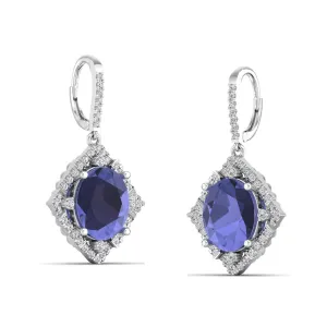 Kite-Shaped Oval Tanzanite and Infinity Diamond Dangle Earrings