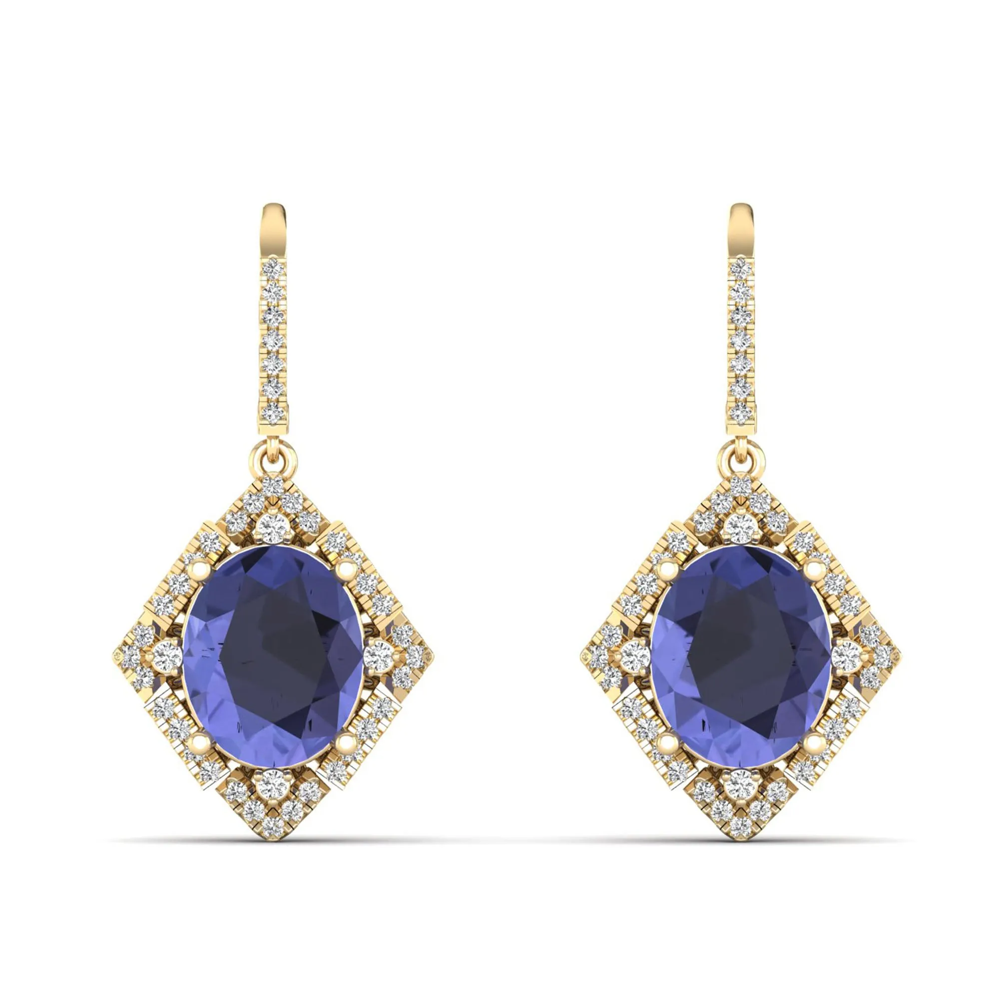 Kite-Shaped Oval Tanzanite and Infinity Diamond Dangle Earrings