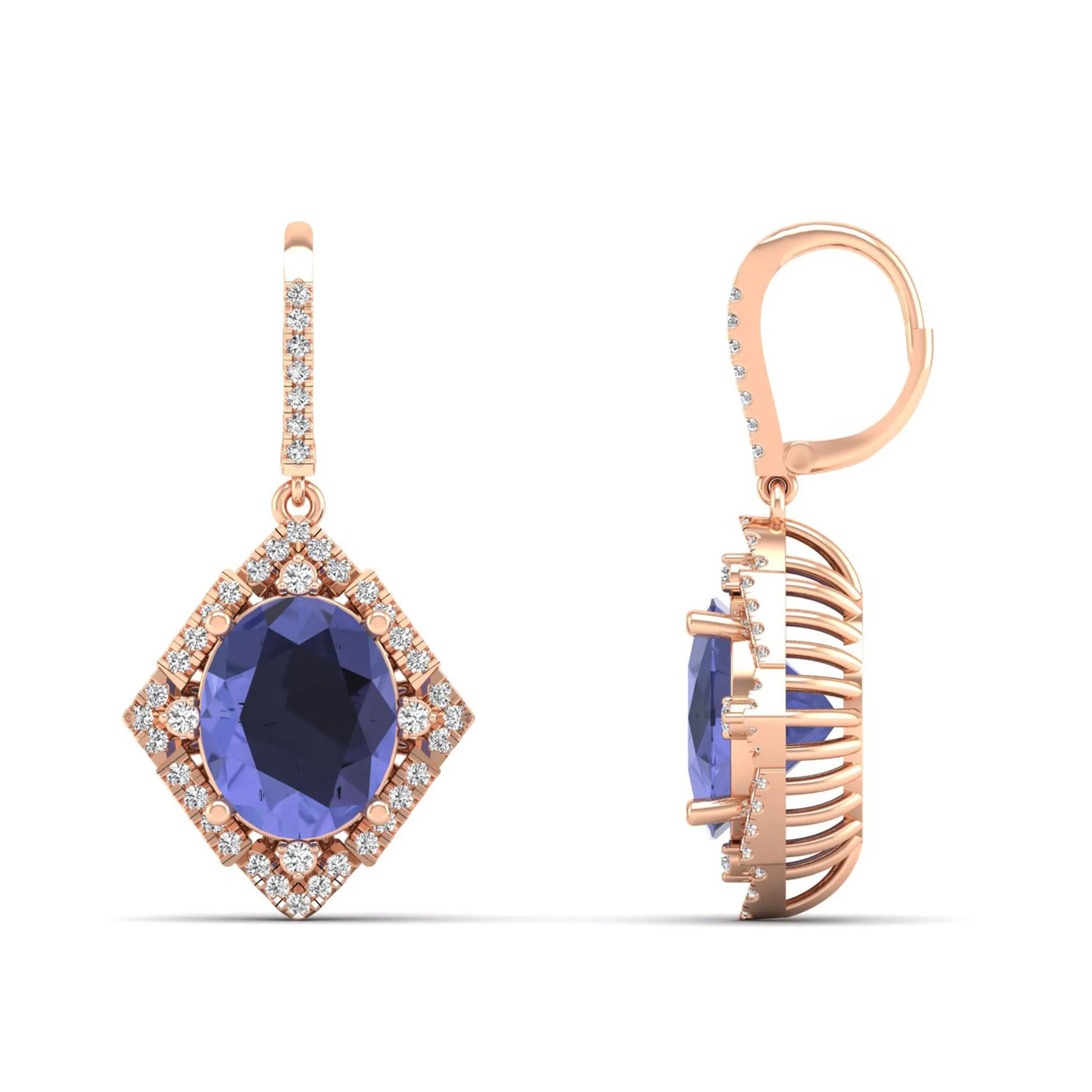 Kite-Shaped Oval Tanzanite and Infinity Diamond Dangle Earrings