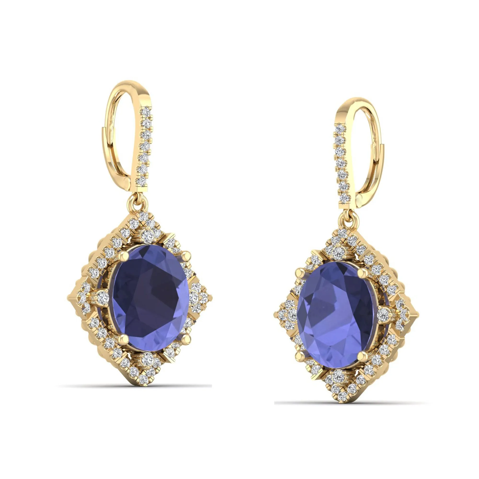 Kite-Shaped Oval Tanzanite and Infinity Diamond Dangle Earrings