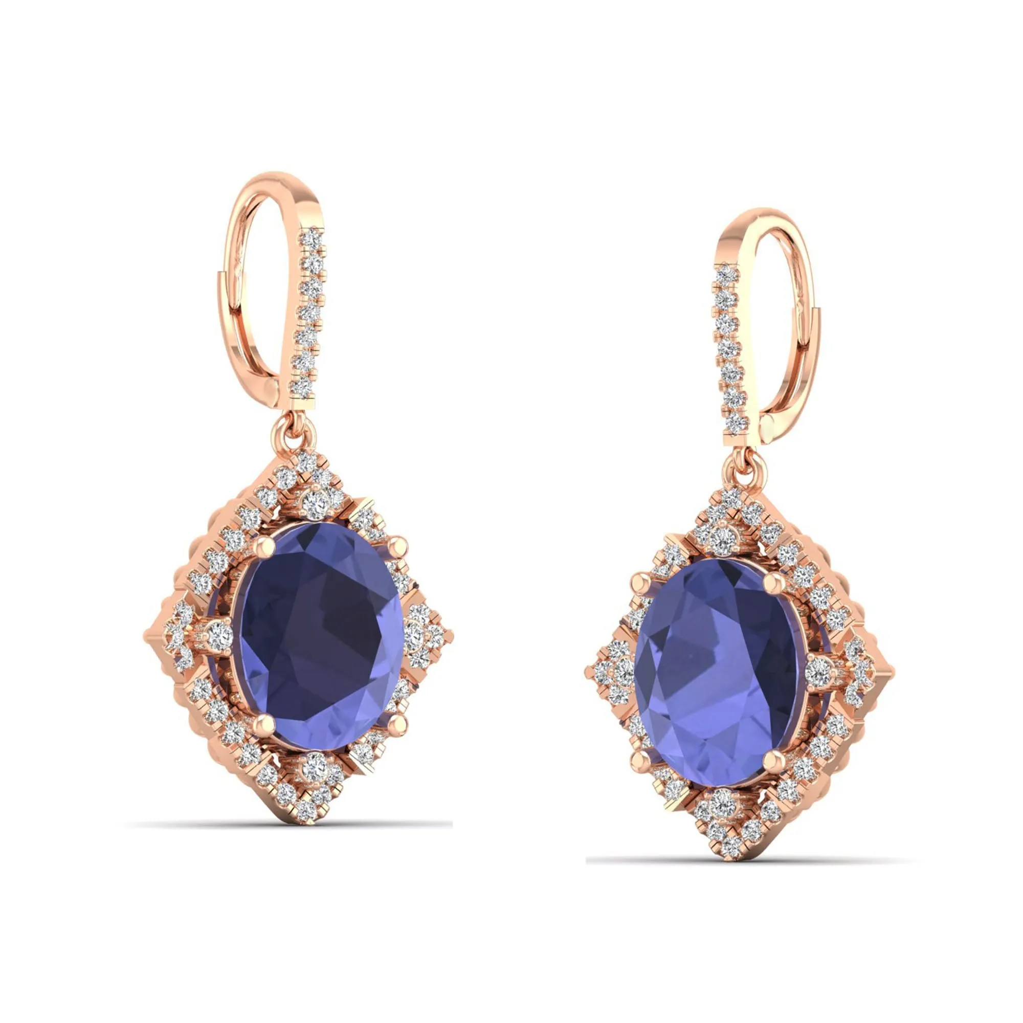Kite-Shaped Oval Tanzanite and Infinity Diamond Dangle Earrings