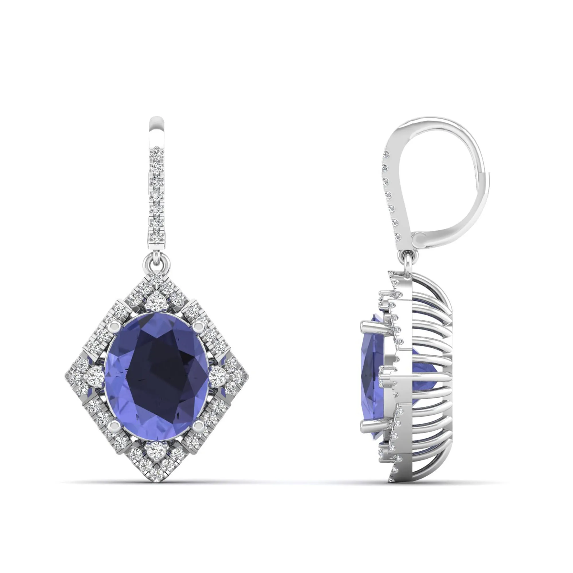 Kite-Shaped Oval Tanzanite and Infinity Diamond Dangle Earrings