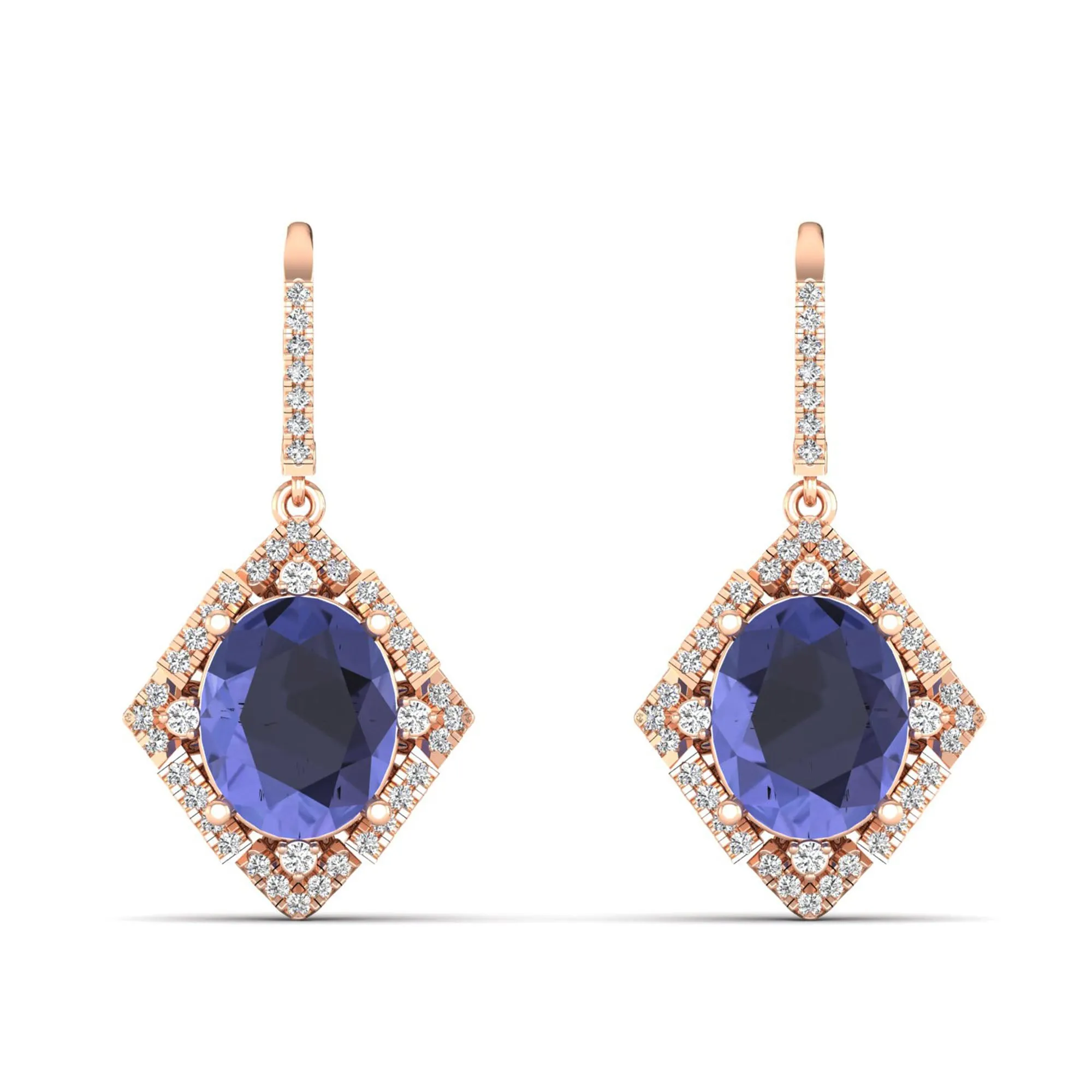 Kite-Shaped Oval Tanzanite and Infinity Diamond Dangle Earrings