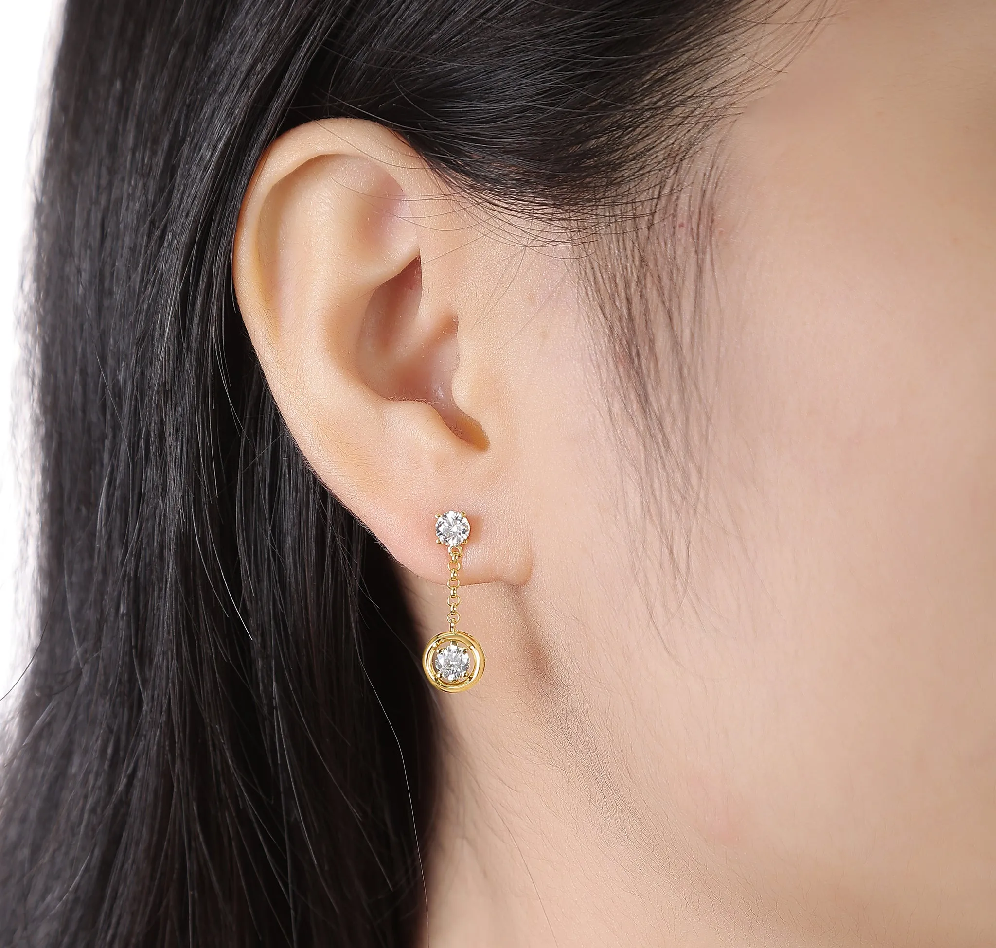 Lab Grown 0.95ctw Drop Diamond Frame Earrings E-02866WHT