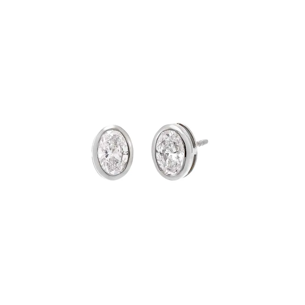 Lab Grown Diamond Oval Bezel Stud Earring 14K