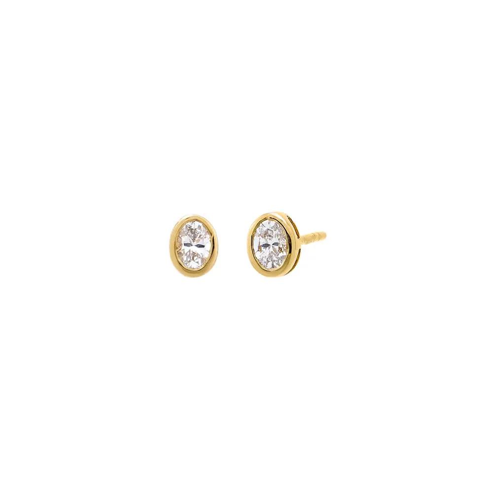 Lab Grown Diamond Oval Bezel Stud Earring 14K