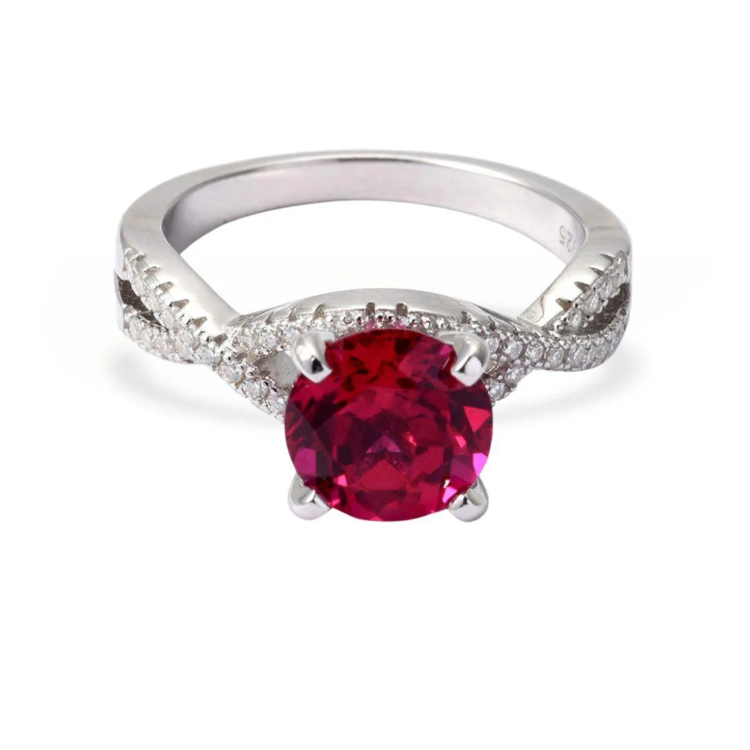 Lab Grown Ruby Solitaire Twisted Band Ring