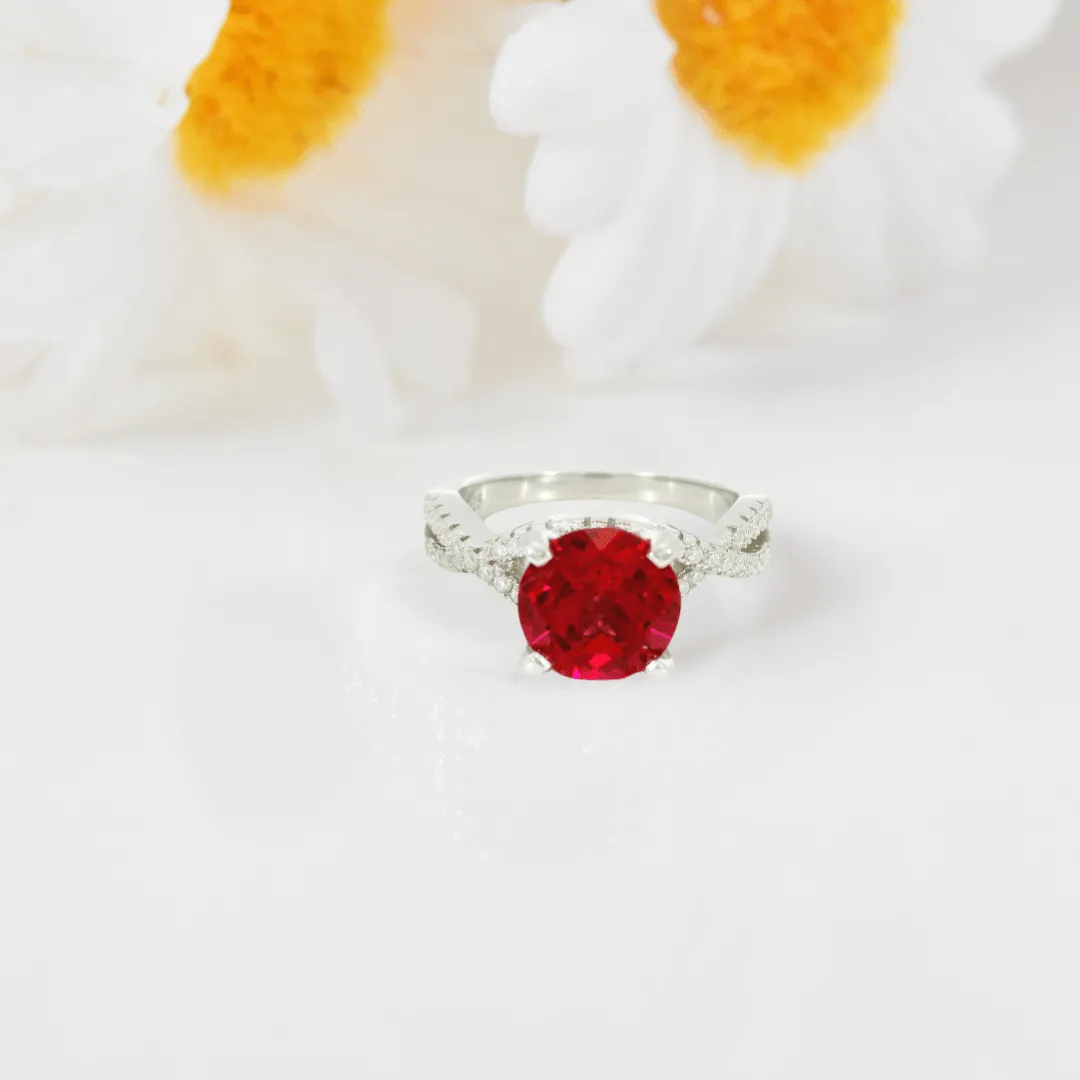 Lab Grown Ruby Solitaire Twisted Band Ring
