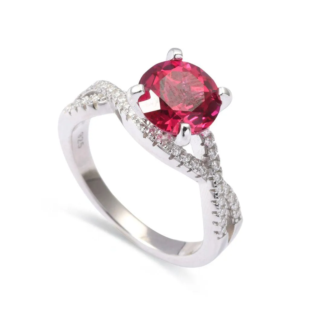 Lab Grown Ruby Solitaire Twisted Band Ring