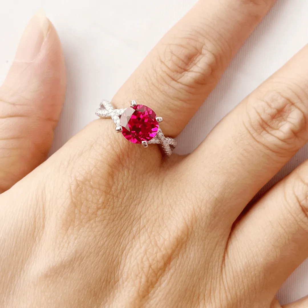 Lab Grown Ruby Solitaire Twisted Band Ring