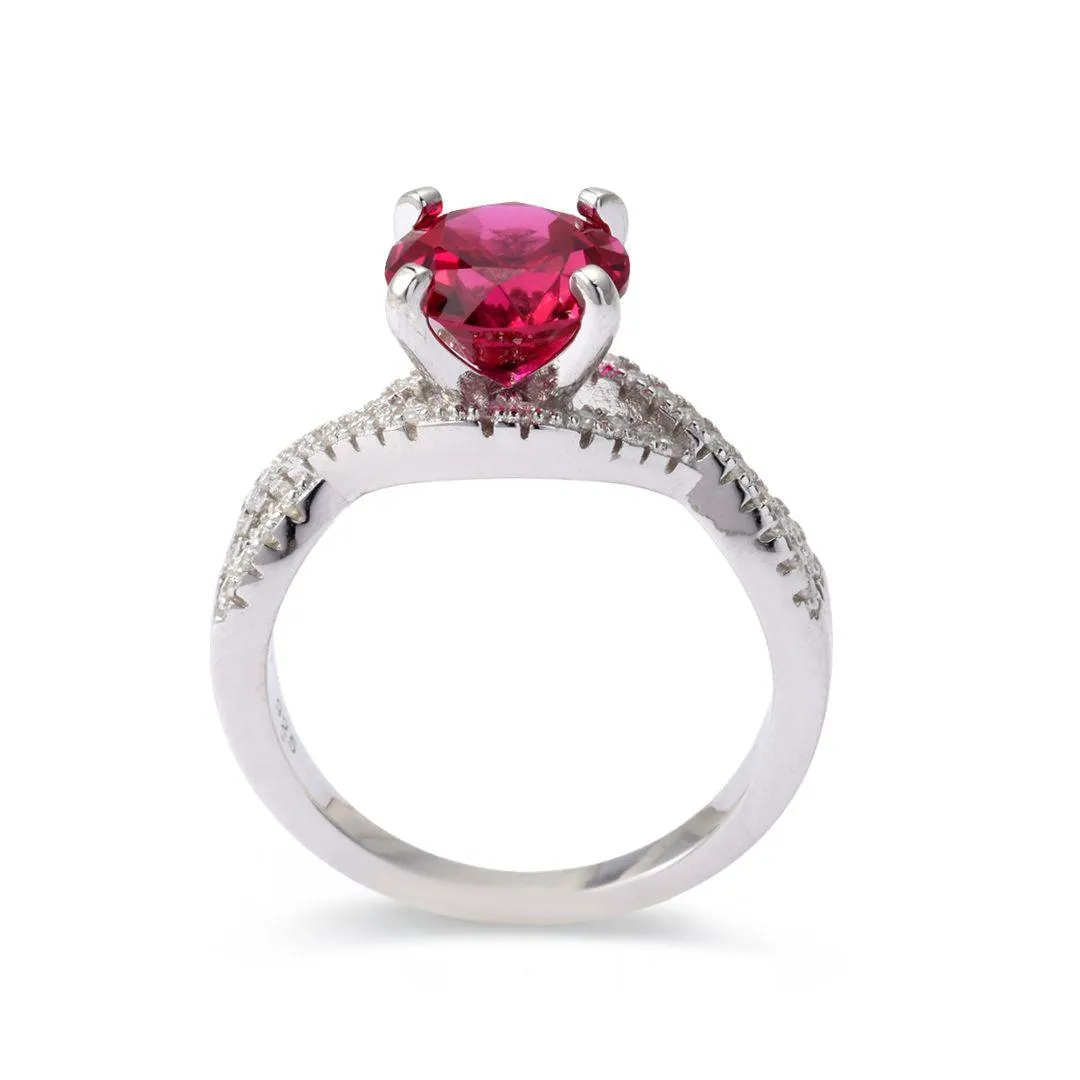Lab Grown Ruby Solitaire Twisted Band Ring
