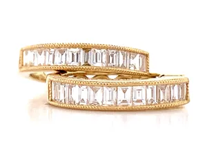 Ladies Baguette Cut Diamond 0.49ctw Huggie Earrings