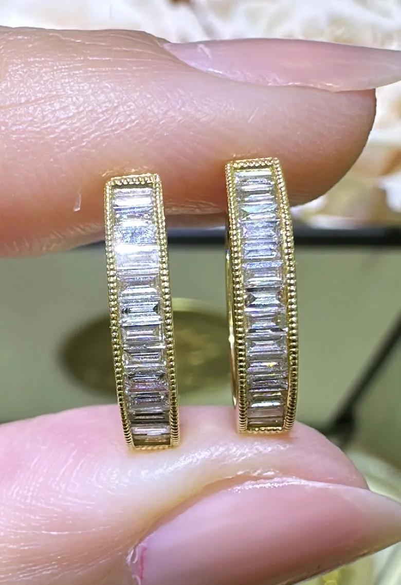 Ladies Baguette Cut Diamond 0.49ctw Huggie Earrings