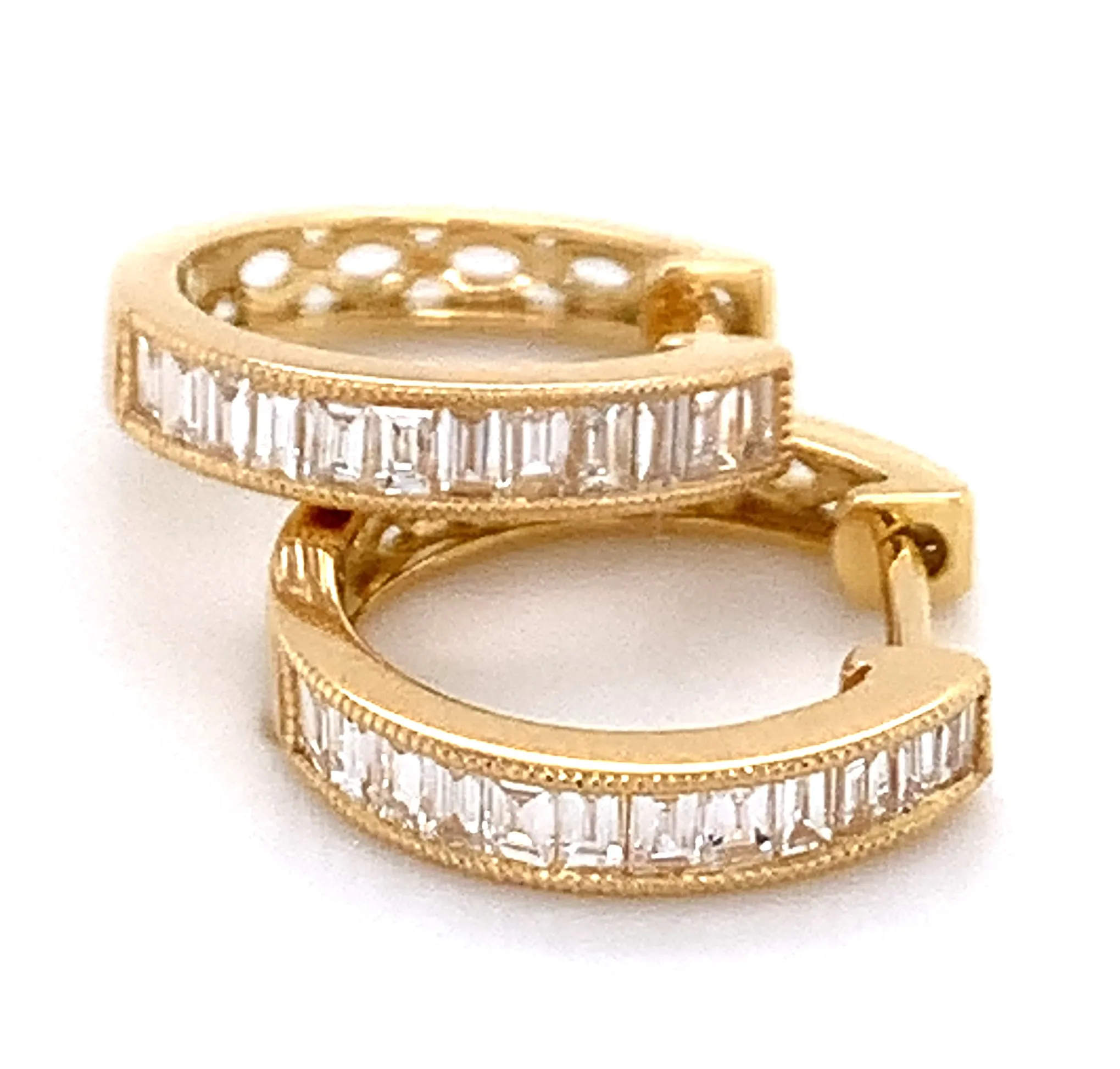 Ladies Baguette Cut Diamond 0.49ctw Huggie Earrings