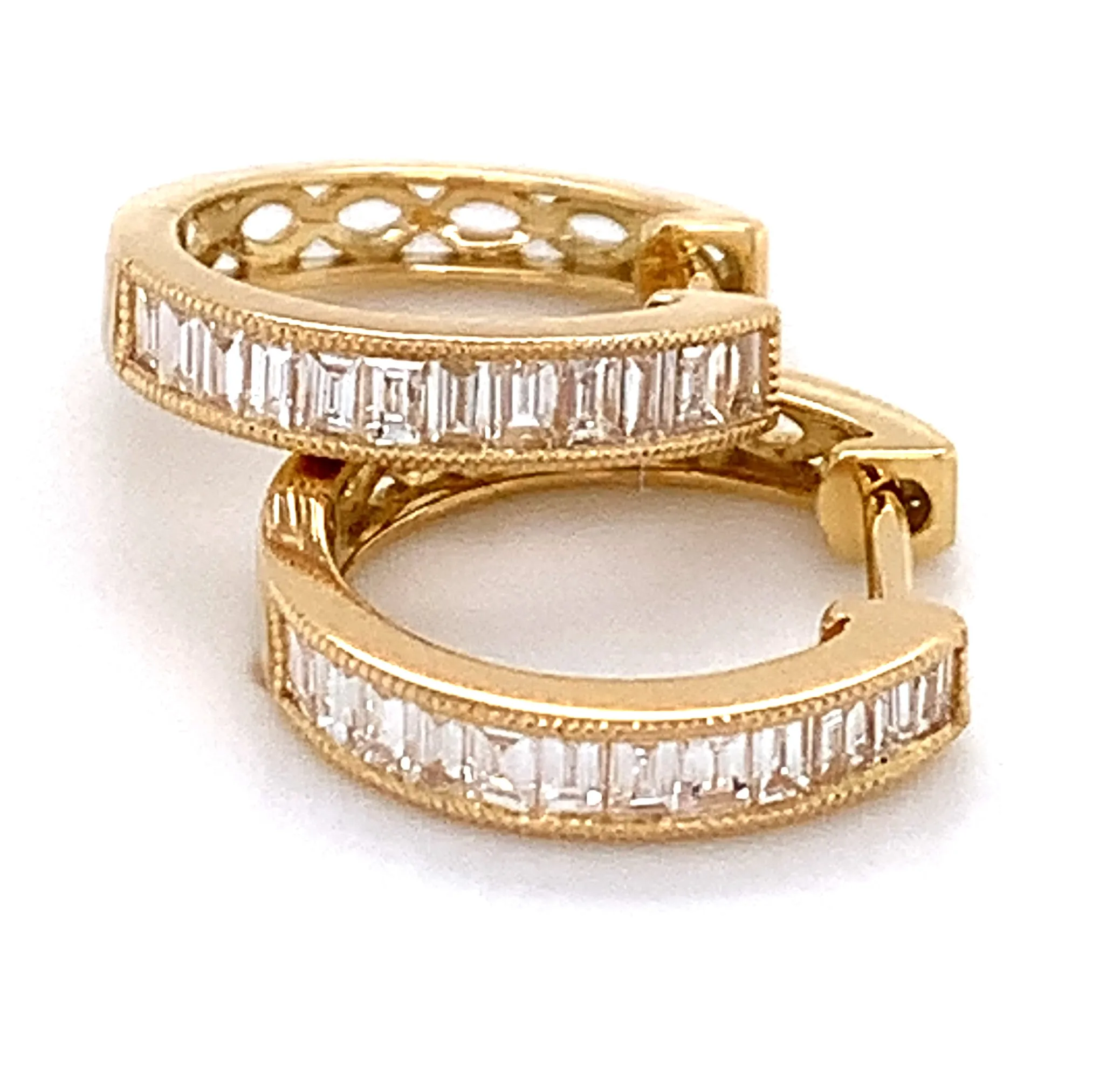 Ladies Baguette Cut Diamond 0.49ctw Huggie Earrings