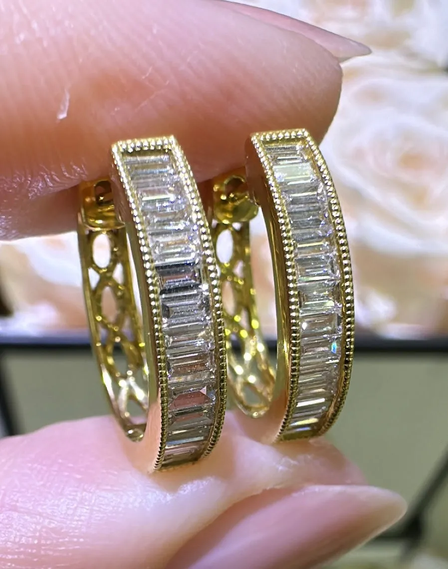 Ladies Baguette Cut Diamond 0.49ctw Huggie Earrings