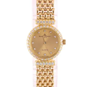 Ladies Baume & Mercier 18k Yellow Gold 20mm Diamond 16682 9 Quartz Dress Watch
