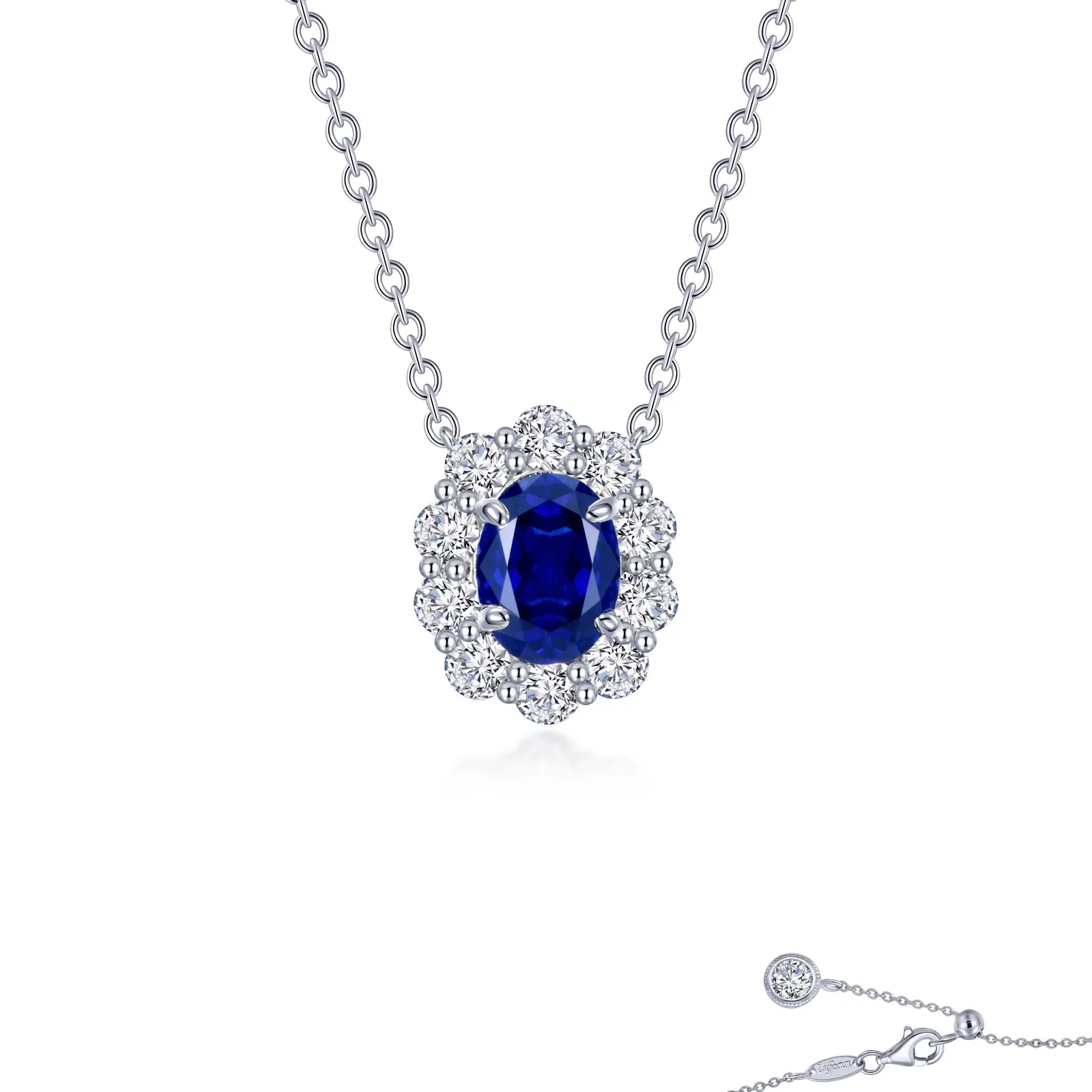 Lafonn Classic Lab-Grown Oval Sapphire & Simulated Diamond Halo Pendant