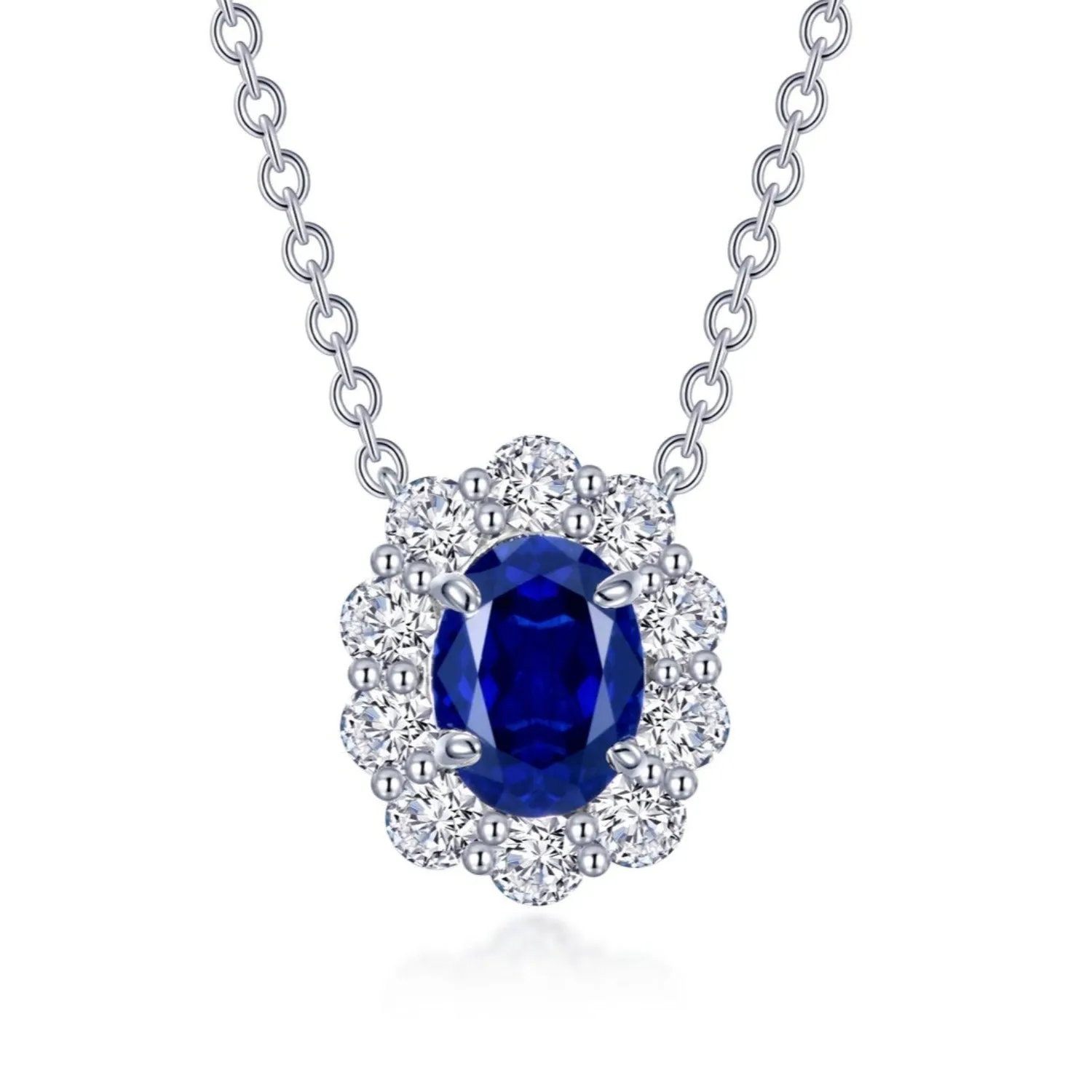 Lafonn Classic Lab-Grown Oval Sapphire & Simulated Diamond Halo Pendant