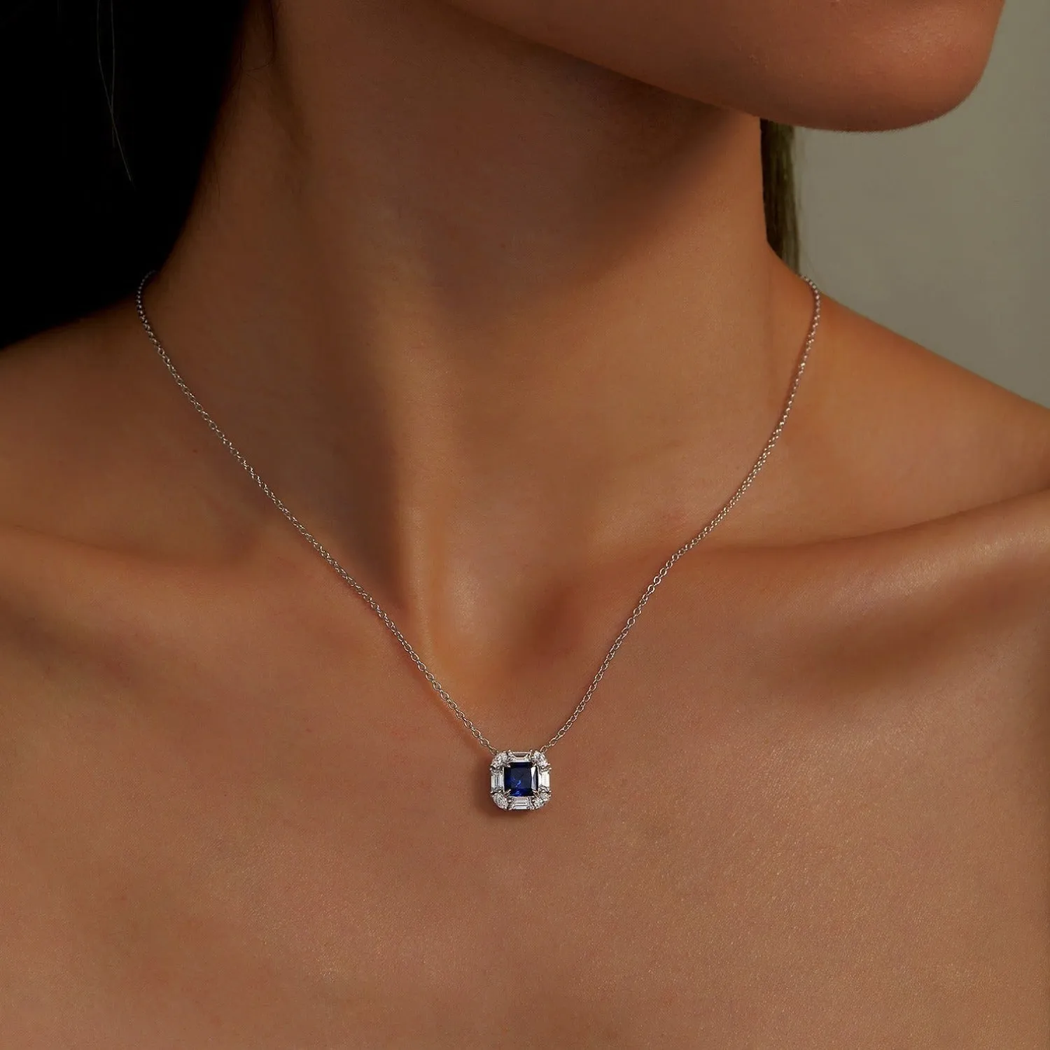Lafonn Fancy Lab-Grown Sapphire Halo Necklace