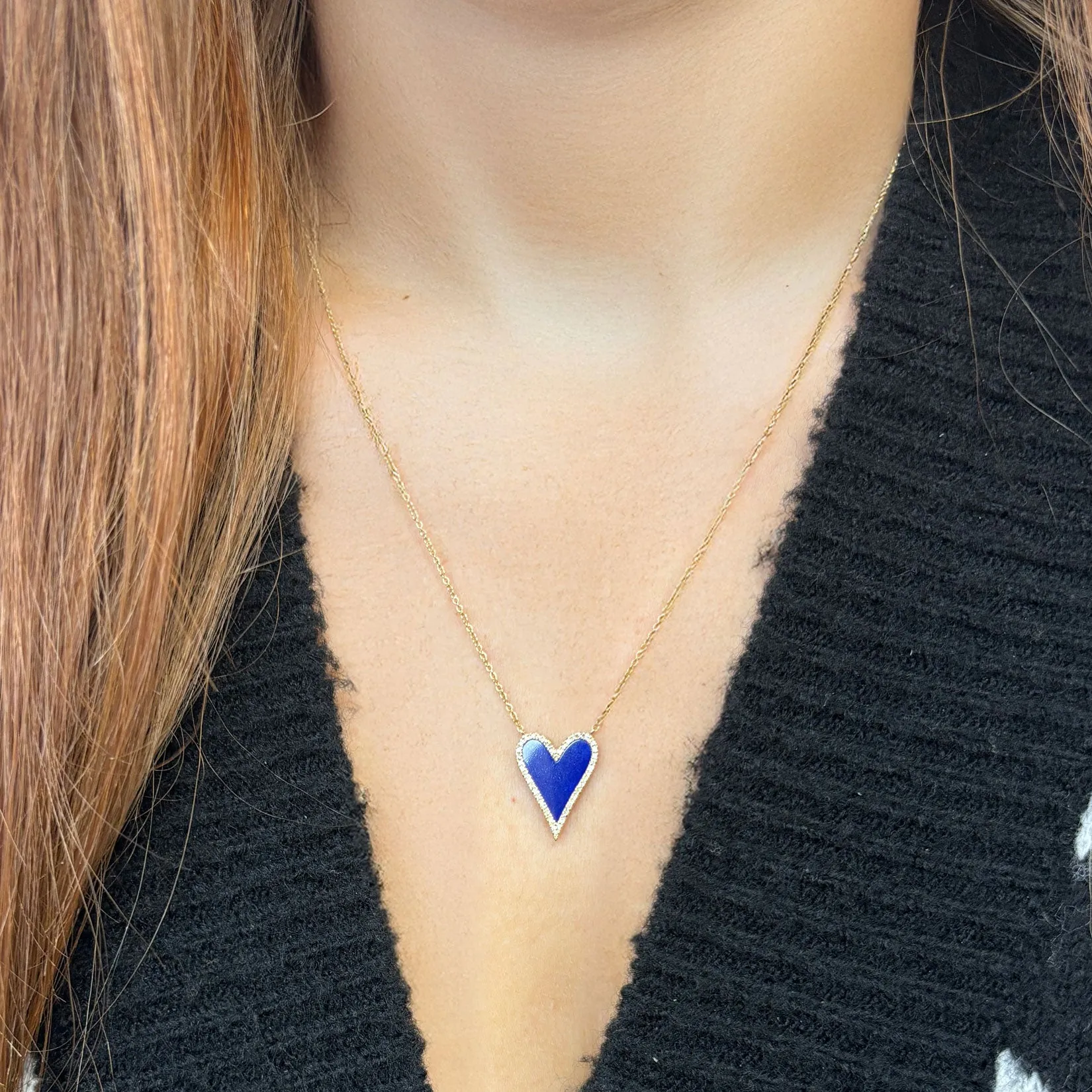Lapis Diamond Halo Heart Necklace