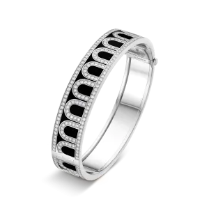 L'Arc de DAVIDOR Bangle GM, 18k White Gold with Lacquered Ceramic and Palais Diamonds