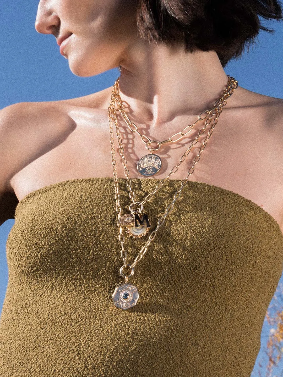 Large PB Charm Montana Sapphire Raised Gold