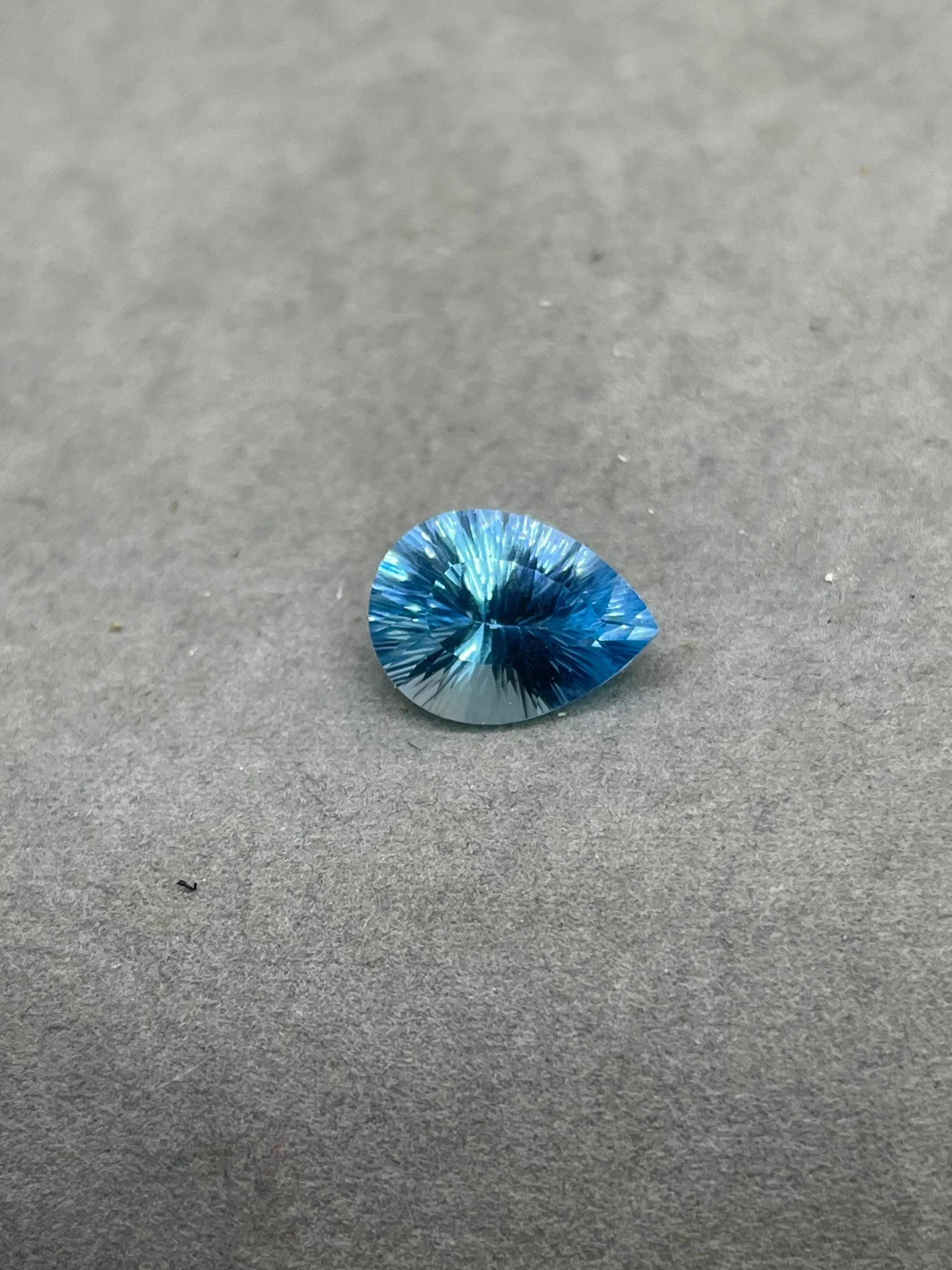 Laser Concave Cut Swiss Blue Topaz 16x12x8 Pear Cut Loose Gemstone