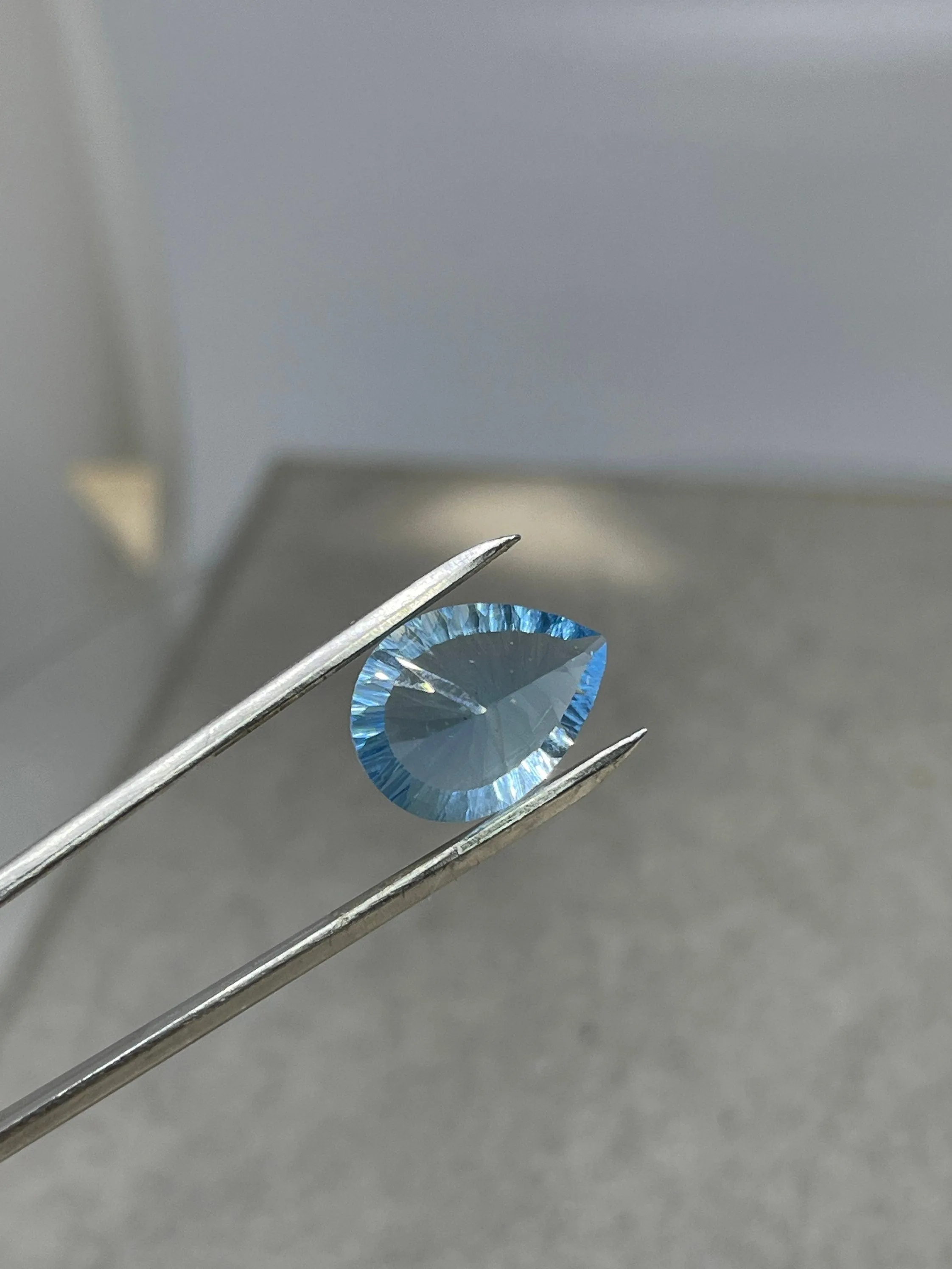 Laser Concave Cut Swiss Blue Topaz 16x12x8 Pear Cut Loose Gemstone
