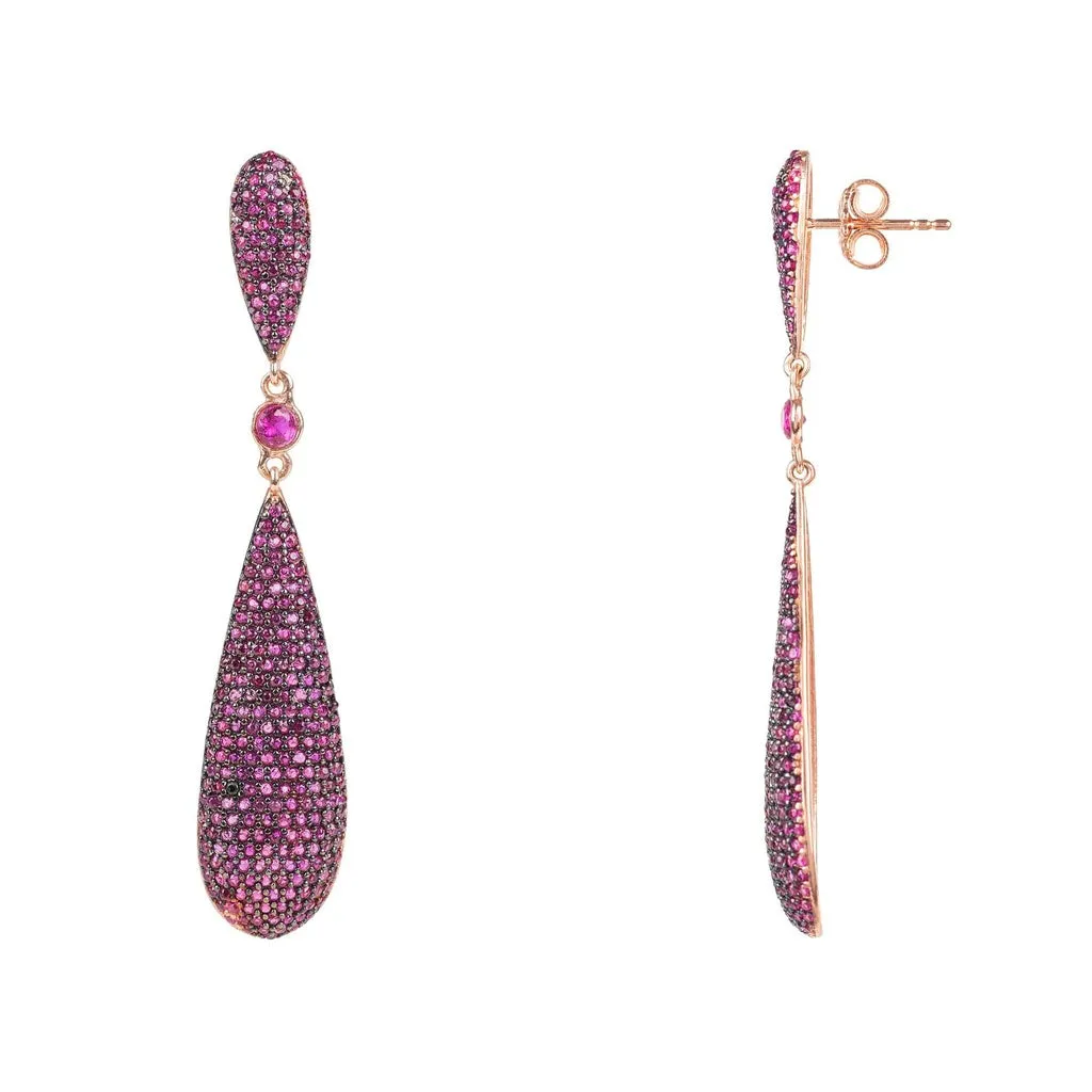 LATELITA - Original Coco`s Long Drop Earrings Ruby Red CZ