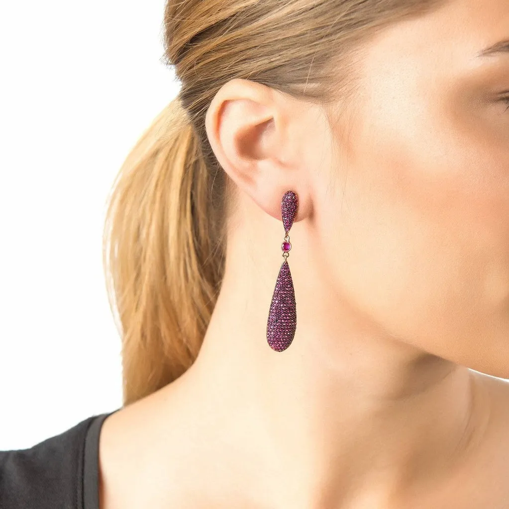 LATELITA - Original Coco`s Long Drop Earrings Ruby Red CZ