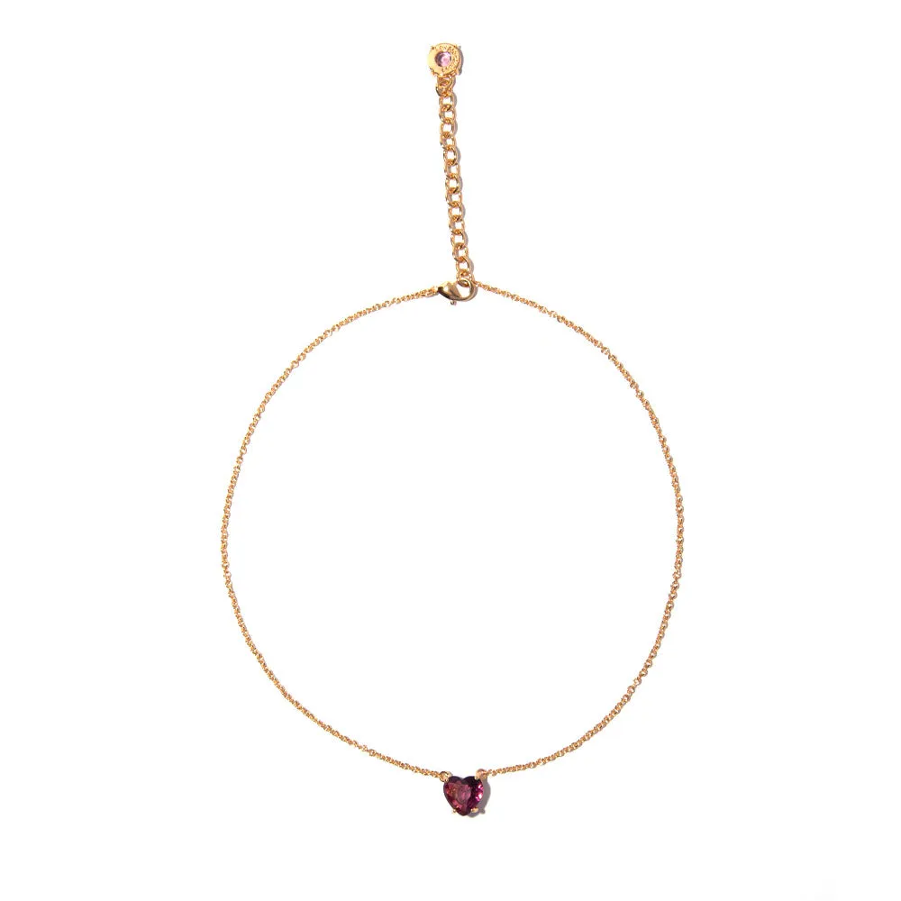 Les Nereides Small Heart Shaped Plum Stone Necklace