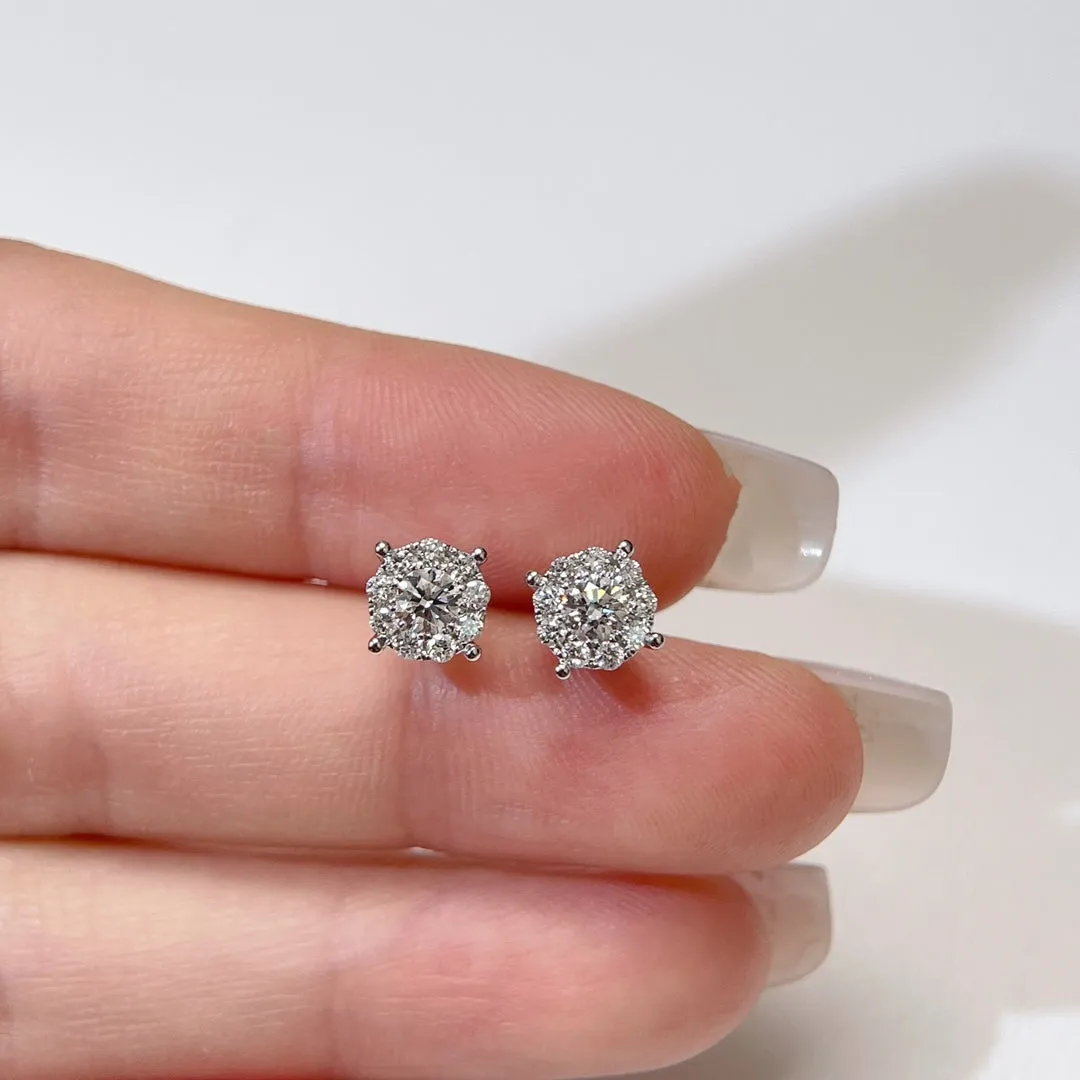 Like Carat 1/2 carat round diamond earring with 18K white solid gold