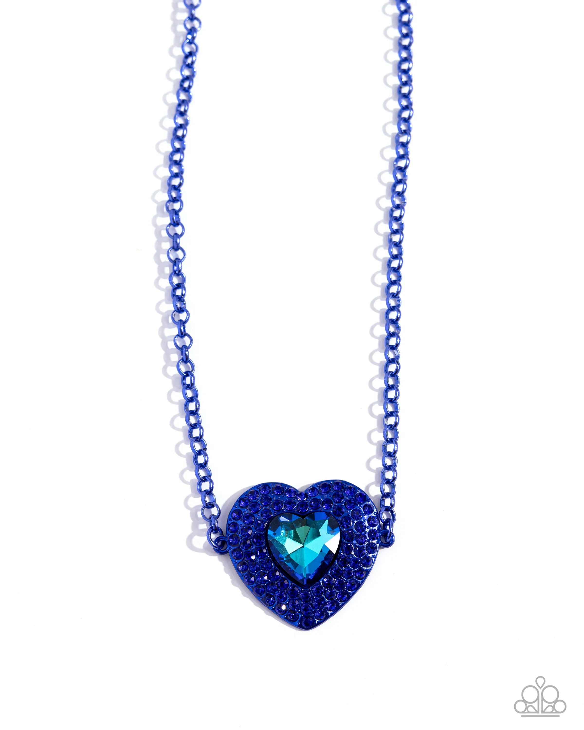 Locket Leisure - Blue - Gem Center Oversized Heart Paparazzi Short Necklace