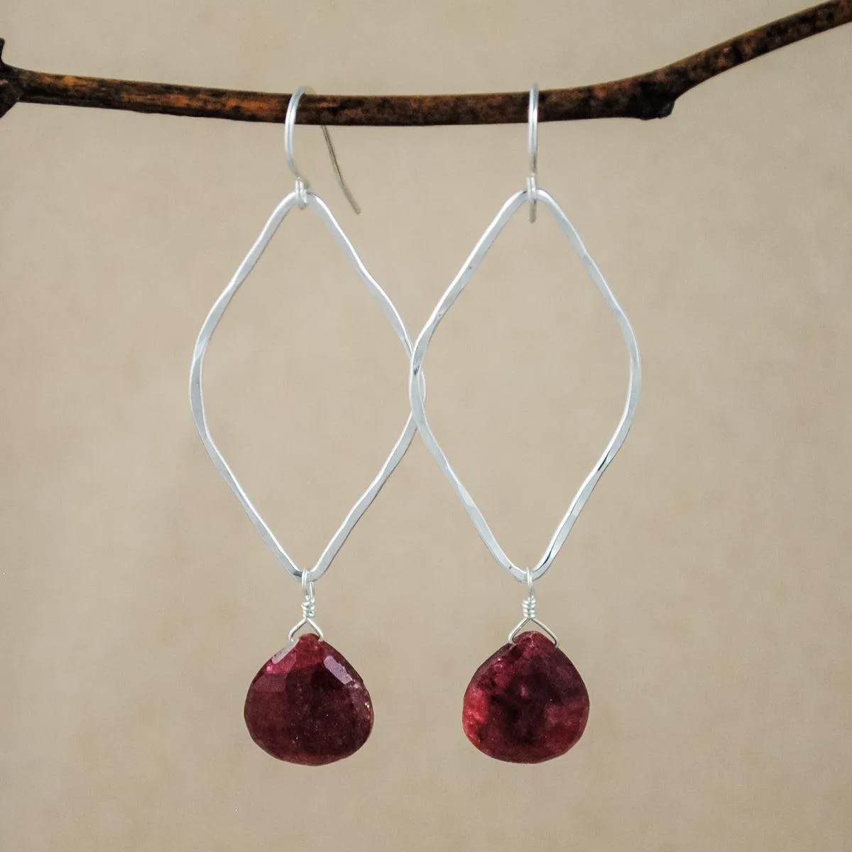Lotus Link And Stone Earrings - Ruby