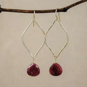 Lotus Link And Stone Earrings - Ruby