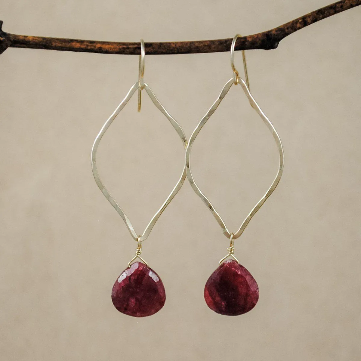 Lotus Link And Stone Earrings - Ruby