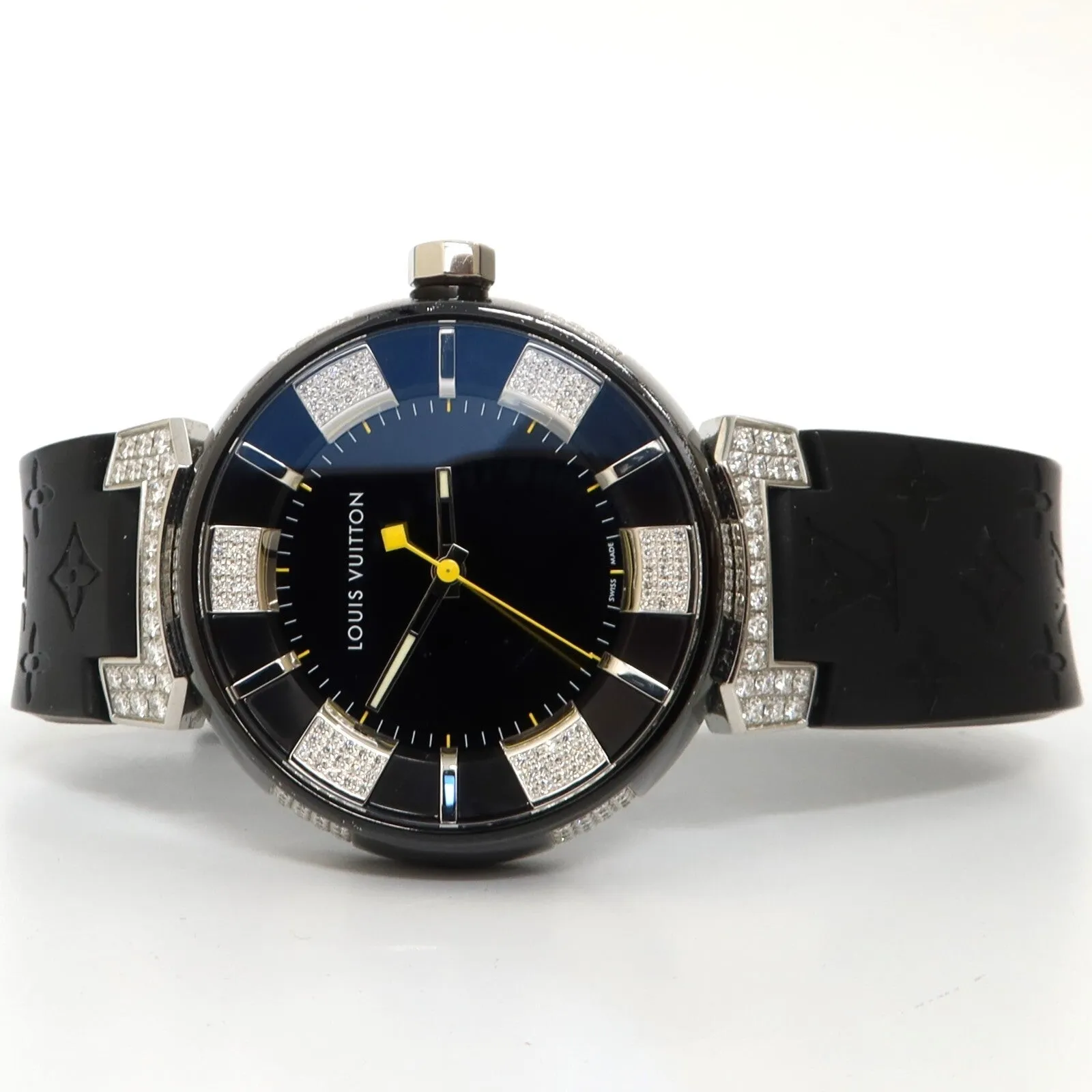 Louis Vuitton Tambour Black Dial Diamond Quartz Stainless Steel Q131Q