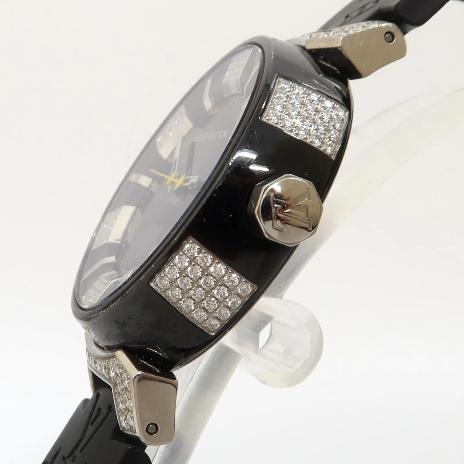 Louis Vuitton Tambour Black Dial Diamond Quartz Stainless Steel Q131Q