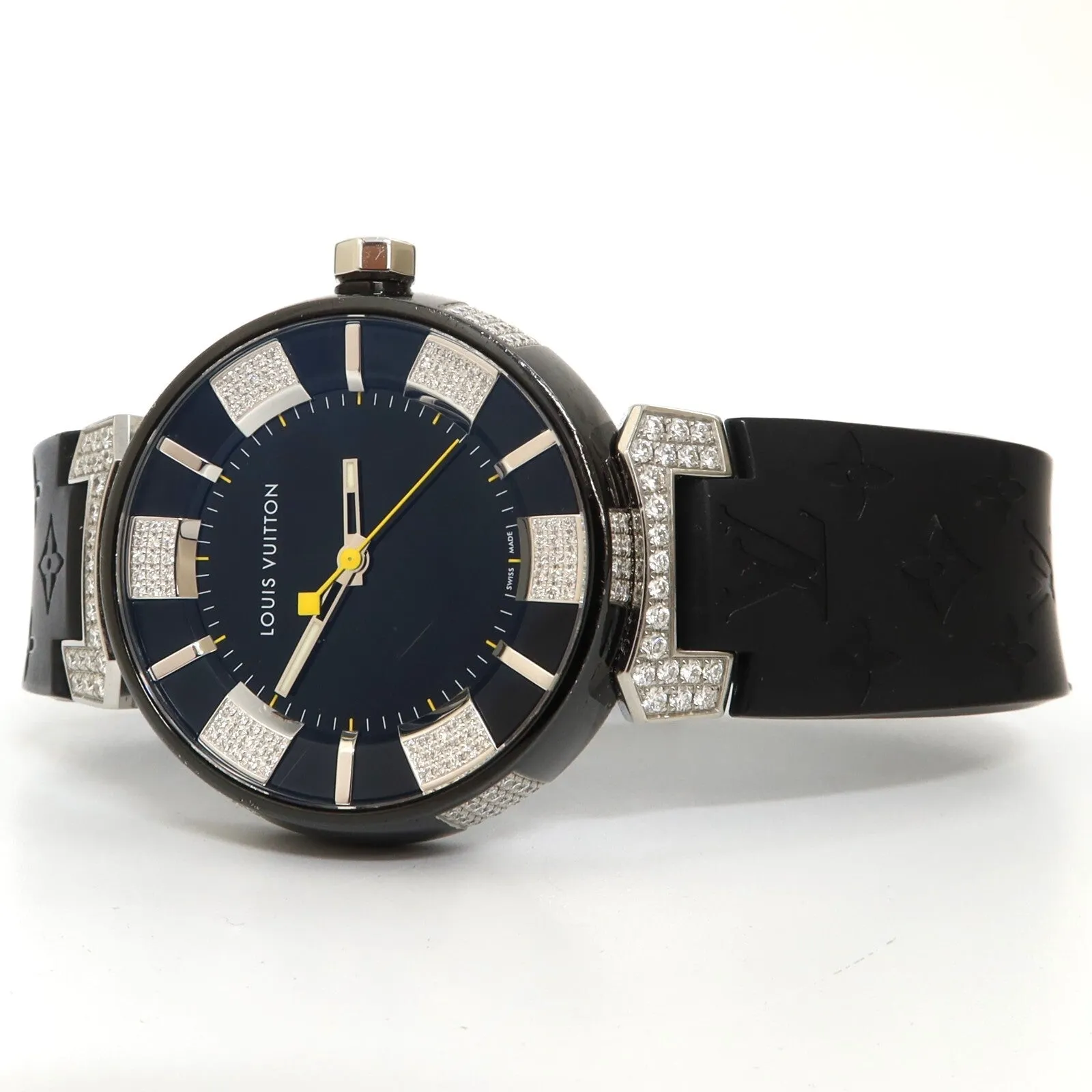 Louis Vuitton Tambour Black Dial Diamond Quartz Stainless Steel Q131Q