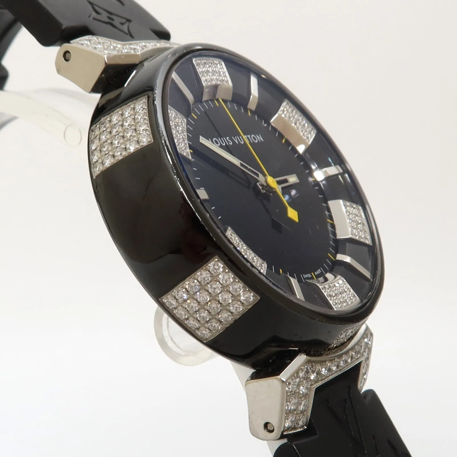 Louis Vuitton Tambour Black Dial Diamond Quartz Stainless Steel Q131Q