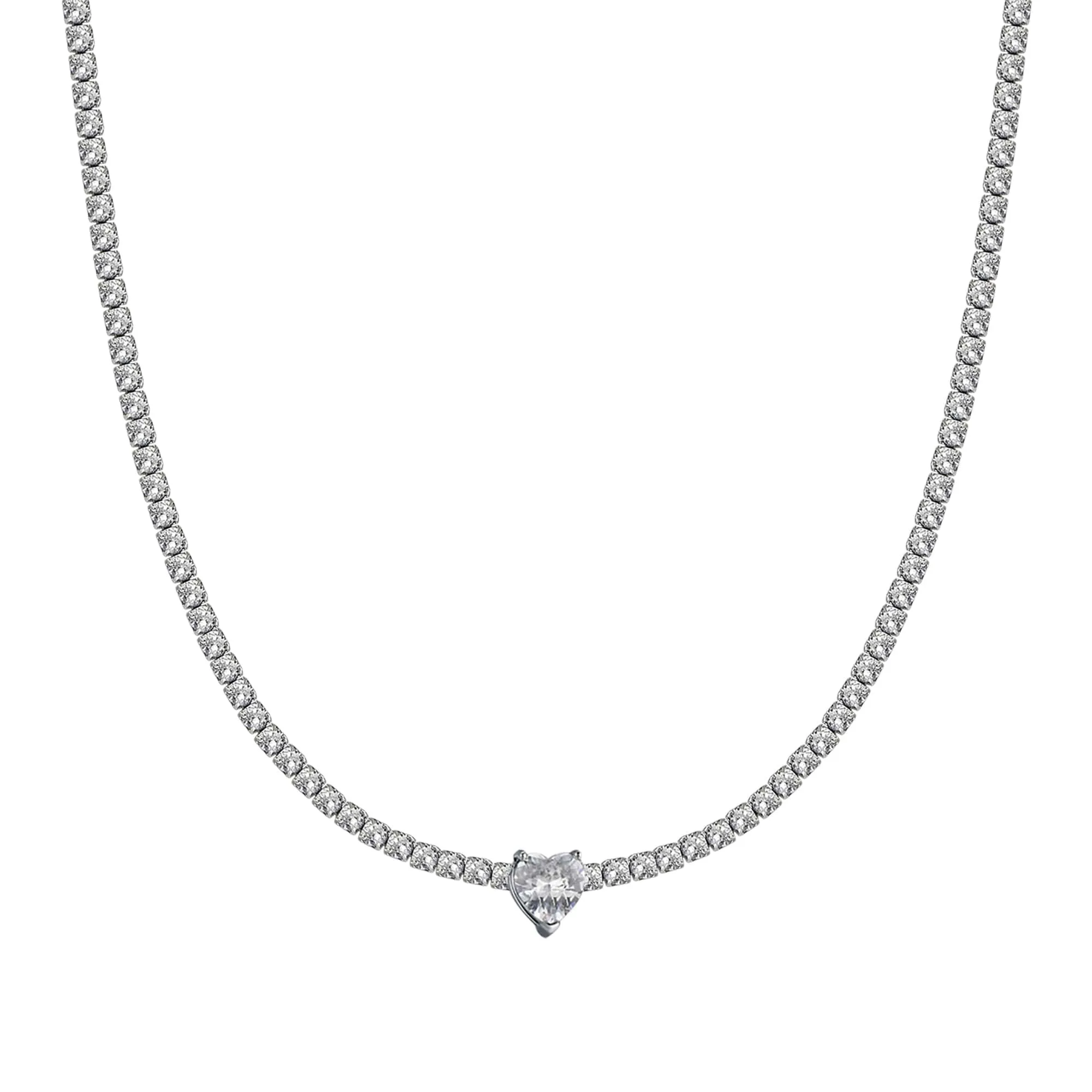 Luca Barra Ladies Steel Necklace With White Crystals And Crystal Heart