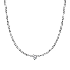 Luca Barra Ladies Steel Necklace With White Crystals And Crystal Heart