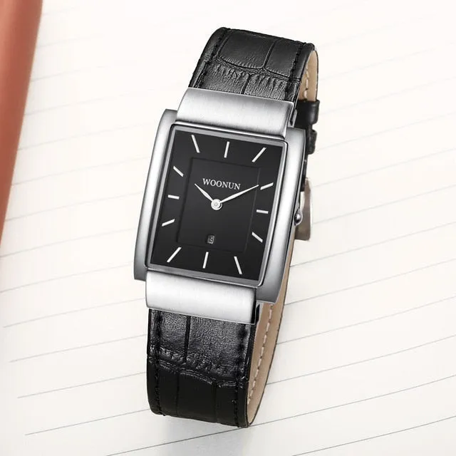 Luxury Men Watches Fashion Rectangle Watches Men Genuine Leather Men Watches Ultra Thin Mens Watches reloj hombre horloge mannen