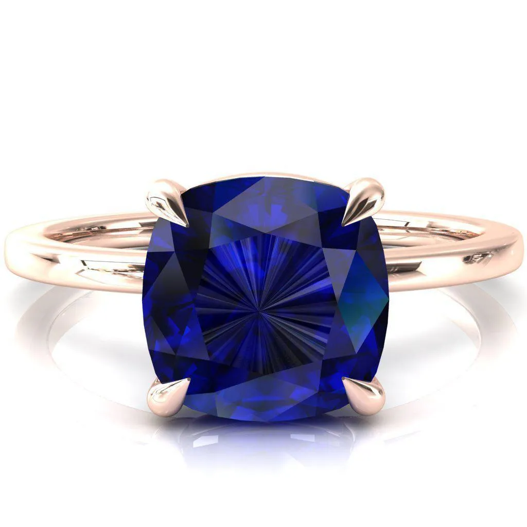 Lyla Cushion Blue Sapphire 4 Claw Prong Single Rail Solitaire Ring