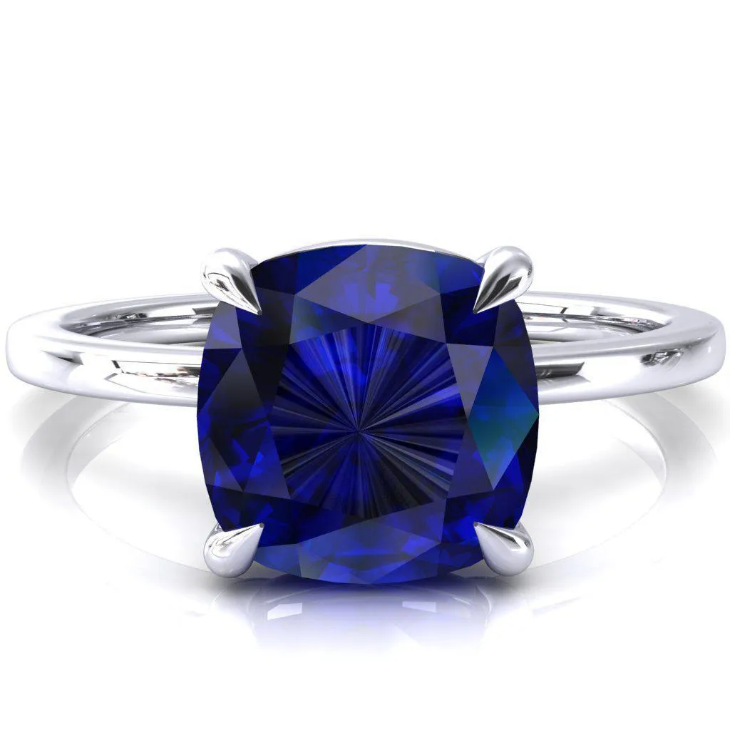 Lyla Cushion Blue Sapphire 4 Claw Prong Single Rail Solitaire Ring