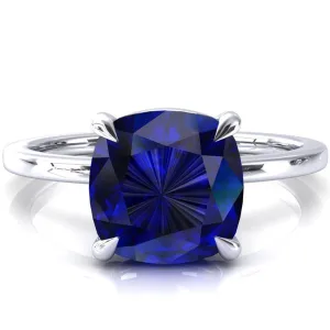 Lyla Cushion Blue Sapphire 4 Claw Prong Single Rail Solitaire Ring